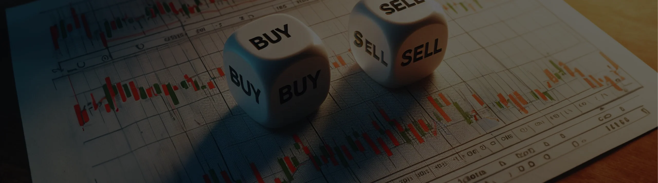 Buy and sell dice on a candlestick stock chart.